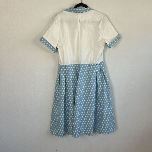 GownTown Women's Pinup 60s Vintage Blue Polkadot Swing Plus Size Dress XXL NWT - Picture 2 of 10